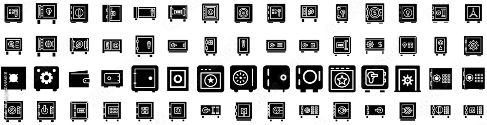 Set Of Vault Icons Isolated Silhouette Solid Icon With Money, Vault, Door, Lock, Secure, Safe, Bank Infographic Simple Vector Illustration Logo Set Of Vault Icons Isolated Silhouette Solid Icon With Money, Vault, Door, Lock, Secure, Safe, Bank Infographic Simple Vector Illustration Logo