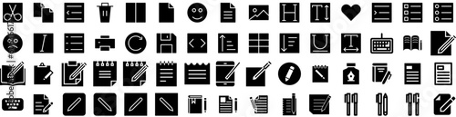 Set Of Write Icons Isolated Silhouette Solid Icon With Office, Write, Paper, Pen, Education, Writer, Business Infographic Simple Vector Illustration Logo