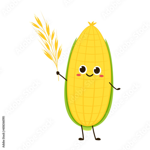 Corn cartoon vector. Cute vegetable vector character isolated on white. Corn mascot.
