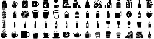 Set Of Drink Icons Isolated Silhouette Solid Icon With Lifestyle, Beverage, Glass, Girl, Young, Woman, Drink Infographic Simple Vector Illustration Logo