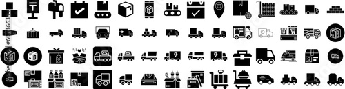Set Of Delivery Icons Isolated Silhouette Solid Icon With Fast, Shipping, Order, Courier, Service, Transport, Delivery Infographic Simple Vector Illustration Logo