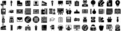 Set Of Education Icons Isolated Silhouette Solid Icon With Book, Education, Student, Study, Knowledge, University, School Infographic Simple Vector Illustration Logo
