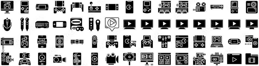 Set Of Video Icons Isolated Silhouette Solid Icon With Vector, Online, Video, Internet, Web, Digital, Media Infographic Simple Vector Illustration Logo Set Of Video Icons Isolated Silhouette Solid Icon With Vector, Online, Video, Internet, Web, Digital, Media Infographic Simple Vector Illustration Logo