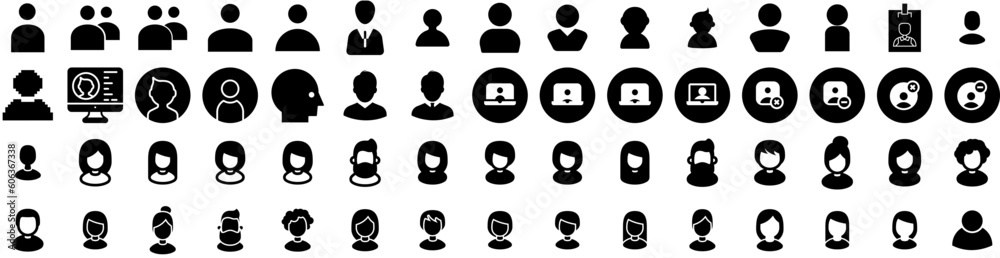 Fototapeta premium Set Of Profile Icons Isolated Silhouette Solid Icon With Business, Face, Vector, Profile, People, Illustration, Social Infographic Simple Vector Illustration Logo