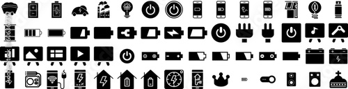 Set Of Power Icons Isolated Silhouette Solid Icon With Vector, Illustration, Station, Electric, Electricity, Energy, Power Infographic Simple Vector Illustration Logo