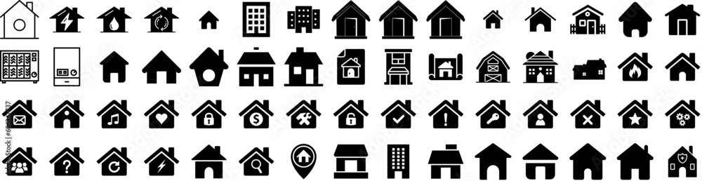 Set Of House Icons Isolated Silhouette Solid Icon With Property, Estate, Residential, Building, House, Architecture, Home Infographic Simple Vector Illustration Logo