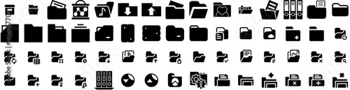 Set Of Folder Icons Isolated Silhouette Solid Icon With File, Paper, Open, Business, Document, Illustration, Folder Infographic Simple Vector Illustration Logo