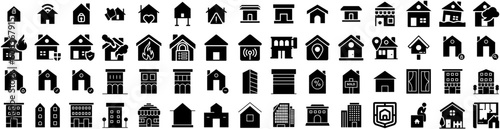 Set Of House Icons Isolated Silhouette Solid Icon With House, Home, Property, Building, Residential, Estate, Architecture Infographic Simple Vector Illustration Logo
