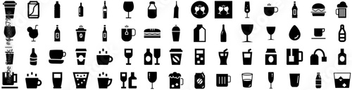 Set Of Drink Icons Isolated Silhouette Solid Icon With Lifestyle, Drink, Woman, Glass, Young, Beverage, Girl Infographic Simple Vector Illustration Logo