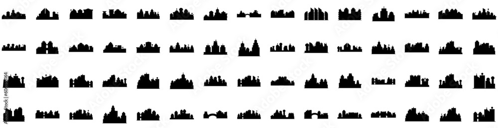 Set Of Building Icons Isolated Silhouette Solid Icon With Business, Construction, City, Urban, Office, Architecture, Building Infographic Simple Vector Illustration Logo