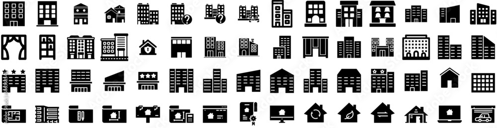 Set Of Apartment Icons Isolated Silhouette Solid Icon With Home, Architecture, House, Modern, Estate, Residential, Apartment Infographic Simple Vector Illustration Logo