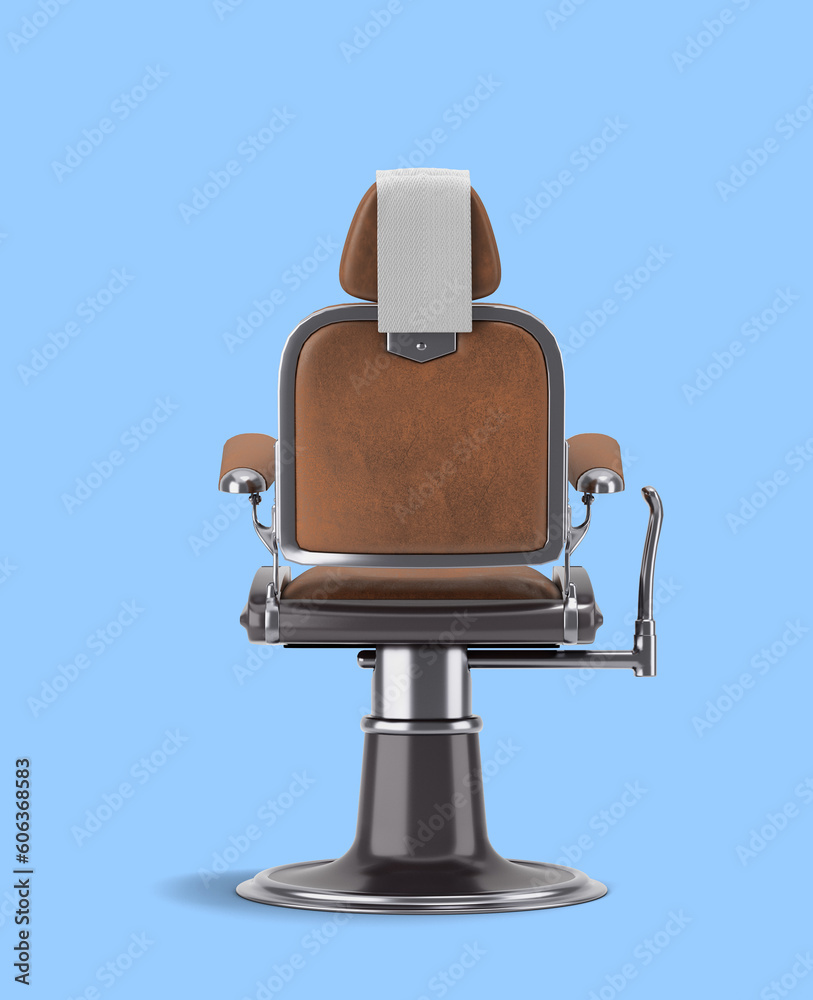 leather barber chair with chrome inserts back view 3d render on blue leather barber chair with chrome inserts back view 3d render on blue