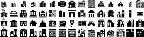 Set Of Architecture Icons Isolated Silhouette Solid Icon With Design, Structure, Modern, Architecture, Building, Background, Construction Infographic Simple Vector Illustration Logo