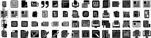 Set Of Article Icons Isolated Silhouette Solid Icon With Internet, Article, Business, Media, Paper, Page, Information Infographic Simple Vector Illustration Logo