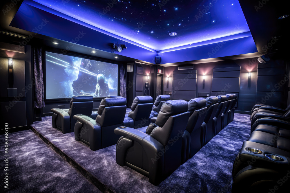 A home theater with reclining leather seats A home theater with reclining leather seats