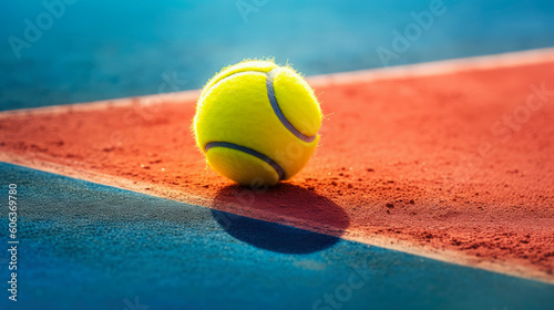 Abstract art. Colorful art style of tennis ball on the tennis court. Generative AI.