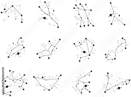 Set of constellations. Zodiac signs. Cellestial zodiac.	