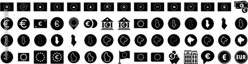 Set Of European Icons Isolated Silhouette Solid Icon With Europe, Symbol, Flag, Country, Union, Eu, European Infographic Simple Vector Illustration Logo