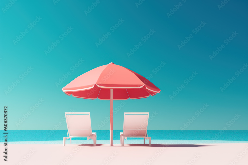 Sun loungers and umbrellas on sandy beaches. Relax on your dream vacation. Ai generative.