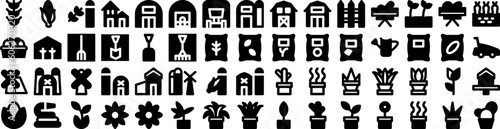 Set Of Garden Icons Isolated Silhouette Solid Icon With Outdoor, Plant, Gardening, Summer, Nature, Garden, Spring Infographic Simple Vector Illustration Logo
