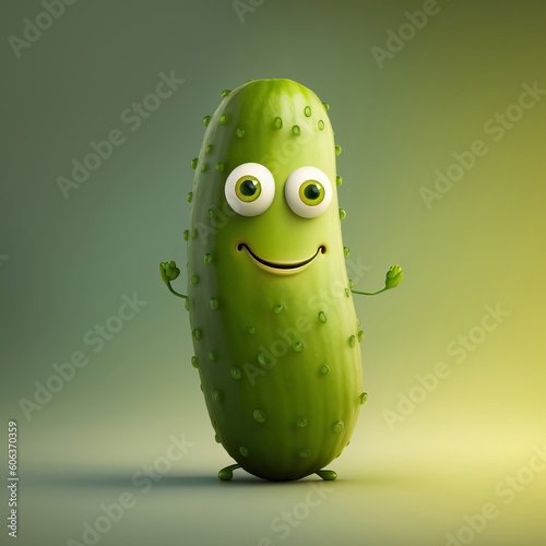 Cute Cartoon pickle cucumber Character. Generative Ai