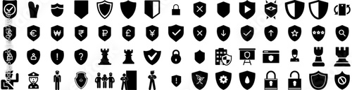 Set Of Guard Icons Isolated Silhouette Solid Icon With Uniform, Male, Protection, Guard, Security, Man, Safety Infographic Simple Vector Illustration Logo