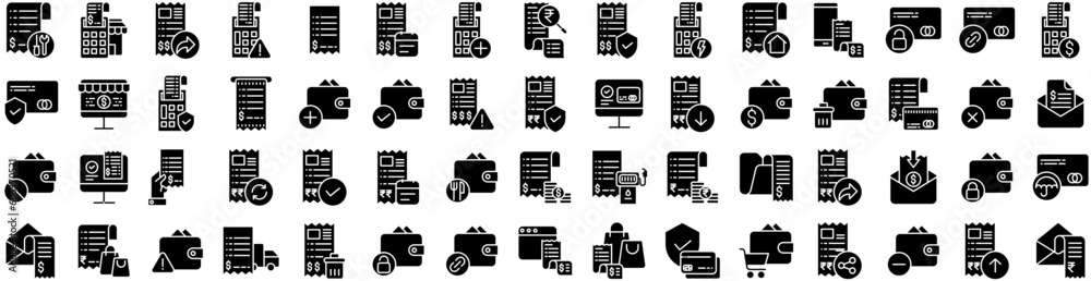 Set Of Invoice Icons Isolated Silhouette Solid Icon With Receipt, Finance, Business, Invoice, Accounting, Payment, Bill Infographic Simple Vector Illustration Logo Set Of Invoice Icons Isolated Silhouette Solid Icon With Receipt, Finance, Business, Invoice, Accounting, Payment, Bill Infographic Simple Vector Illustration Logo