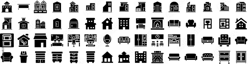 Set Of Living Icons Isolated Silhouette Solid Icon With Modern, House, Apartment, Design, Furniture, Room, Template Infographic Simple Vector Illustration Logo