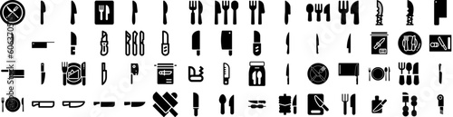 Set Of Knife Icons Isolated Silhouette Solid Icon With Isolated, Meal, Dinner, Knife, Kitchen, Design, Fork Infographic Simple Vector Illustration Logo