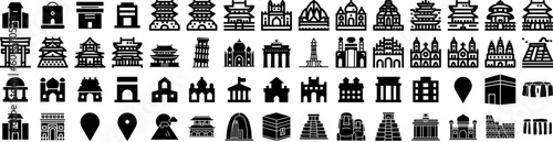 Set Of Landmark Icons Isolated Silhouette Solid Icon With Europe, Architecture, Tourism, Tower, Travel, Landmark, Famous Infographic Simple Vector Illustration Logo