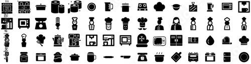 Set Of Kitchen Icons Isolated Silhouette Solid Icon With Interior, Modern, Kitchen, Room, Background, Home, Table Infographic Simple Vector Illustration Logo