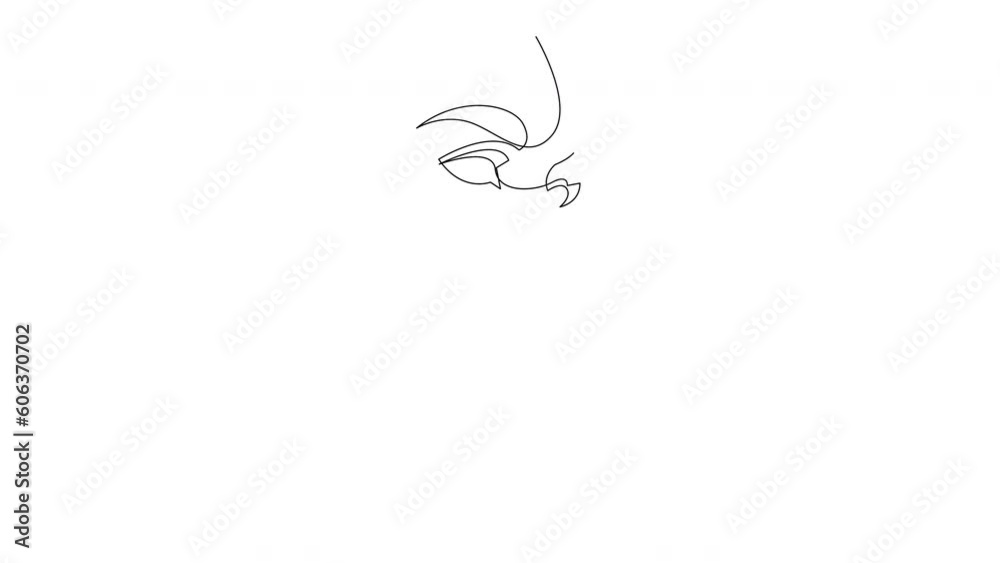 Self drawing simple animation of single continuous one line drawing of female face. Animated girl or woman portrait. Drawing by hand, black lines on a white background. Self drawing simple animation of single continuous one line drawing of female face. Animated girl or woman portrait. Drawing by hand, black lines on a white background.
