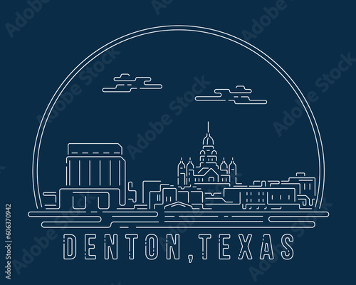 Denton, Texas - Cityscape with white abstract line corner curve modern style on dark blue background, building skyline city vector illustration design photo