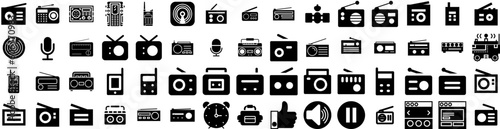 Set Of Radio Icons Isolated Silhouette Solid Icon With Music, Audio, Broadcast, Radio, Technology, Sound, Media Infographic Simple Vector Illustration Logo