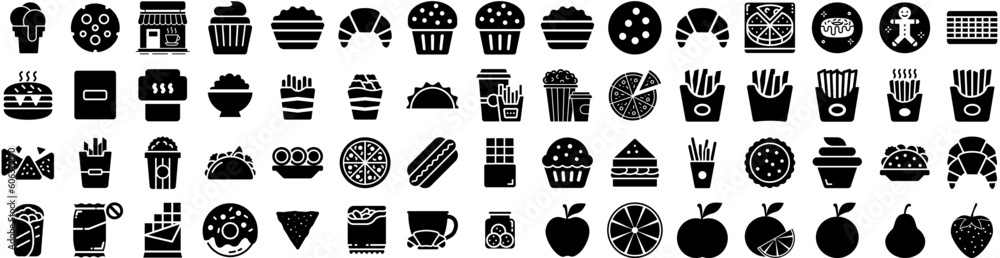 Set Of Snack Icons Isolated Silhouette Solid Icon With Background, Food, Fast, Junk, Bar, Snack, Chips Infographic Simple Vector Illustration Logo Set Of Snack Icons Isolated Silhouette Solid Icon With Background, Food, Fast, Junk, Bar, Snack, Chips Infographic Simple Vector Illustration Logo