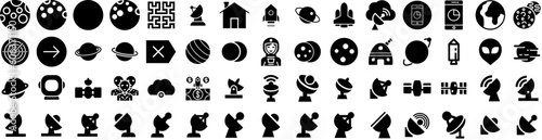 Set Of Space Icons Isolated Silhouette Solid Icon With Background, Space, Science, Astronomy, Universe, Galaxy, Cosmos Infographic Simple Vector Illustration Logo