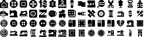 Fotografering Set Of Sewing Icons Isolated Silhouette Solid Icon With Equipment, Sewing, Needl