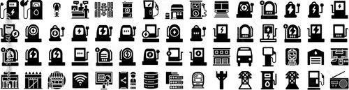 Set Of Station Icons Isolated Silhouette Solid Icon With Car, Automobile, Fuel, Service, Energy, Transport, Station Infographic Simple Vector Illustration Logo