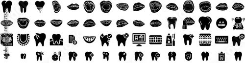 Set Of Teeth Icons Isolated Silhouette Solid Icon With Healthy, Teeth, Dentistry, White, Dental, Mouth, Health Infographic Simple Vector Illustration Logo