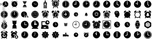 Set Of Clock Icons Isolated Silhouette Solid Icon With Time, Hour, Icon, Alarm, Watch, Clock, Timer Infographic Simple Vector Illustration Logo