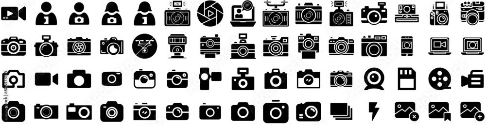 Set Of Camera Icons Isolated Silhouette Solid Icon With Digital, Photography, Lens, Camera, Equipment, Illustration, Photo Infographic Simple Vector Illustration Logo Set Of Camera Icons Isolated Silhouette Solid Icon With Digital, Photography, Lens, Camera, Equipment, Illustration, Photo Infographic Simple Vector Illustration Logo