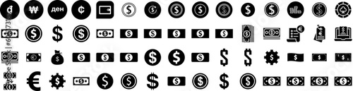 Set Of Currency Icons Isolated Silhouette Solid Icon With Currency, Money, Cash, Exchange, Finance, Payment, Business Infographic Simple Vector Illustration Logo