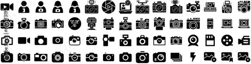 Set Of Camera Icons Isolated Silhouette Solid Icon With Digital, Photography, Lens, Camera, Equipment, Illustration, Photo Infographic Simple Vector Illustration Logo