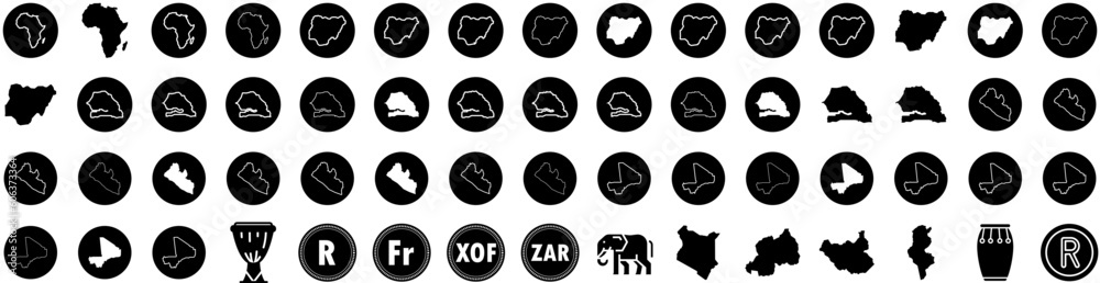 Set Of African Icons Isolated Silhouette Solid Icon With Black, American, Smile, Woman, Happy, Background, African Infographic Simple Vector Illustration Logo