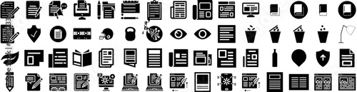 Set Of Article Icons Isolated Silhouette Solid Icon With Business, Information, Page, Article, Internet, Media, Paper Infographic Simple Vector Illustration Logo