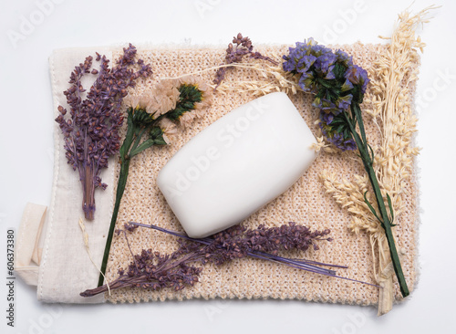 Bar of soap with purple flowers