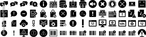 Set Of Error Icons Isolated Silhouette Solid Icon With Message, Problem, Alert, Icon, Web, Error, Warning Infographic Simple Vector Illustration Logo