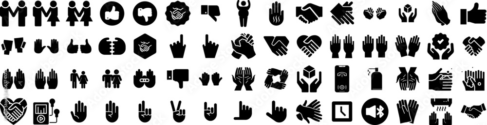 Set Of Hands Icons Isolated Silhouette Solid Icon With White, Business, Touch, Isolated, Hand, Hold, Woman Infographic Simple Vector Illustration Logo