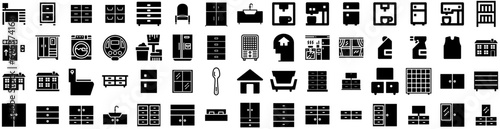 Set Of Household Icons Isolated Silhouette Solid Icon With Domestic, Equipment, Set, Household, Kitchen, Home, House Infographic Simple Vector Illustration Logo