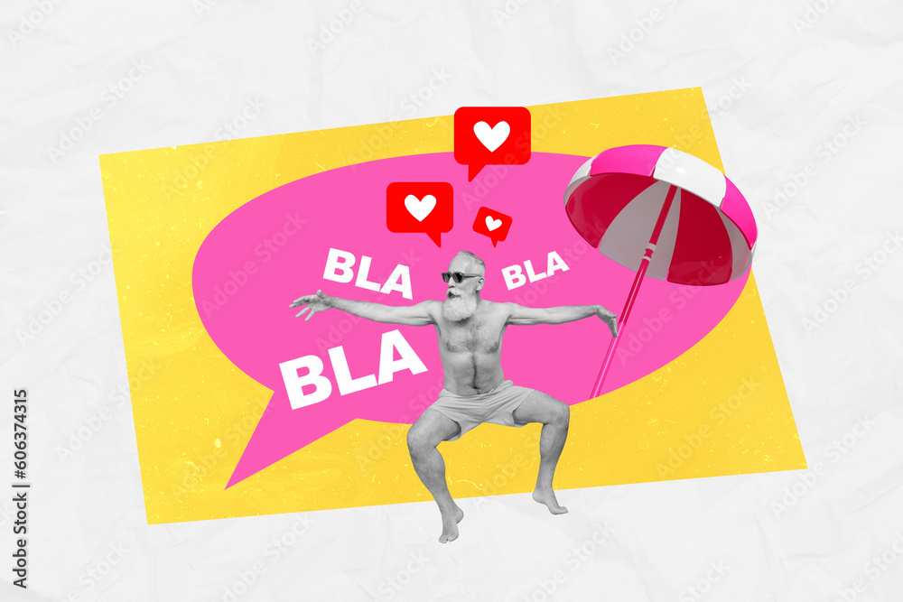 Φωτογραφία Collage of funny retired man shirtless torso wear sunglass dancing chatterbox sp